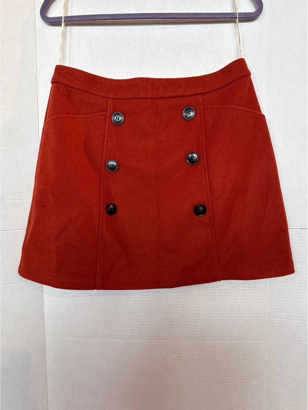 Aryeh Rust Orange Wool Blend Mini Skirt with Button Detail